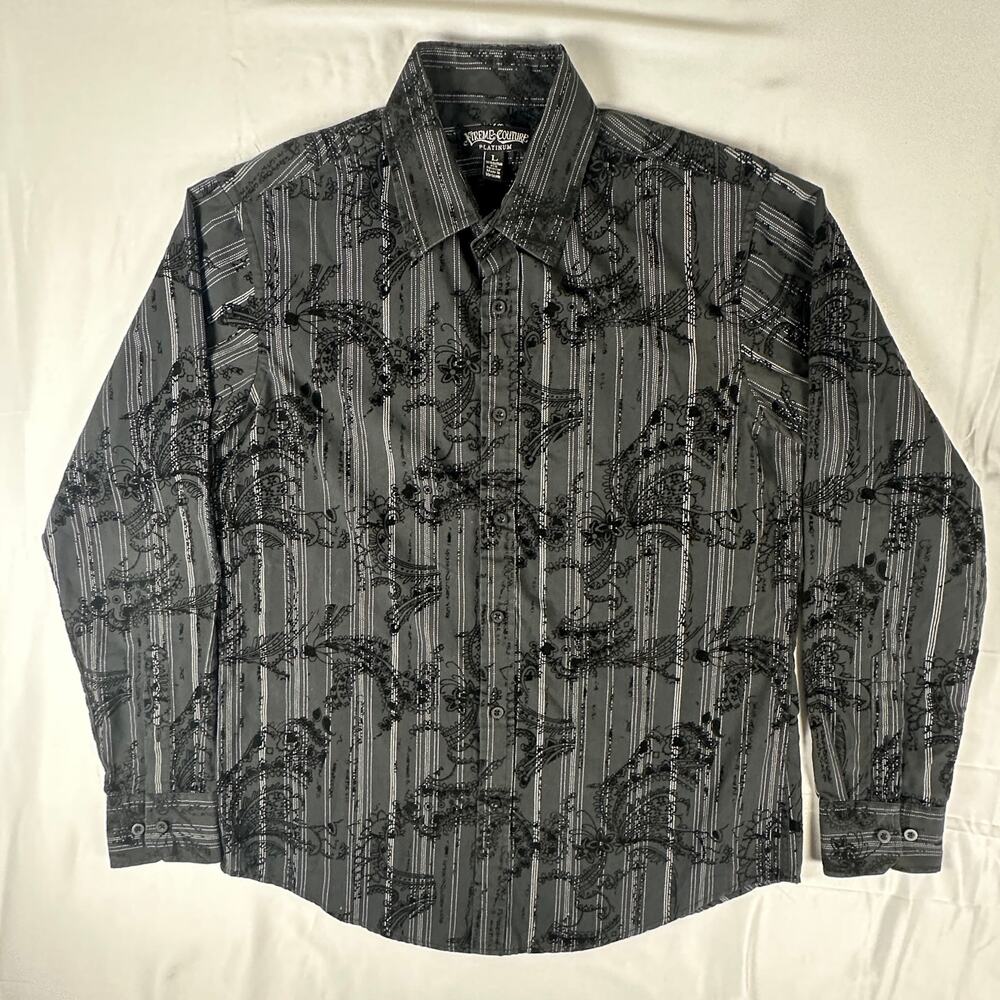 Xtreme Couture Platinum Gothic Stripe Shirt Men's L